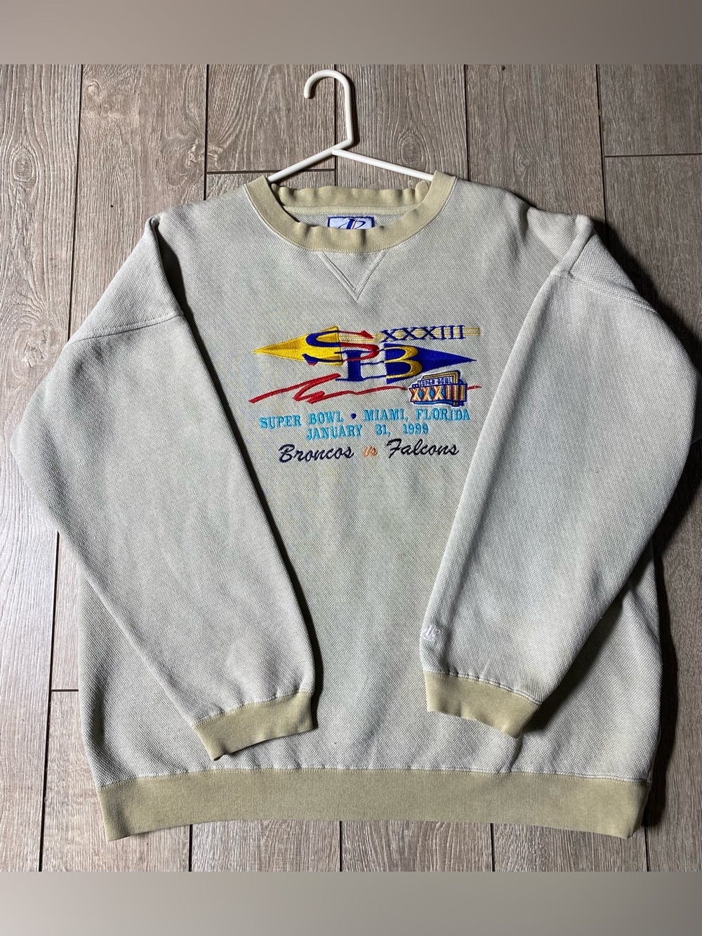 VTG 1999 NFL Super Bowl 33 Denver Broncos Atlanta Falcons Crewneck Logo Athletic